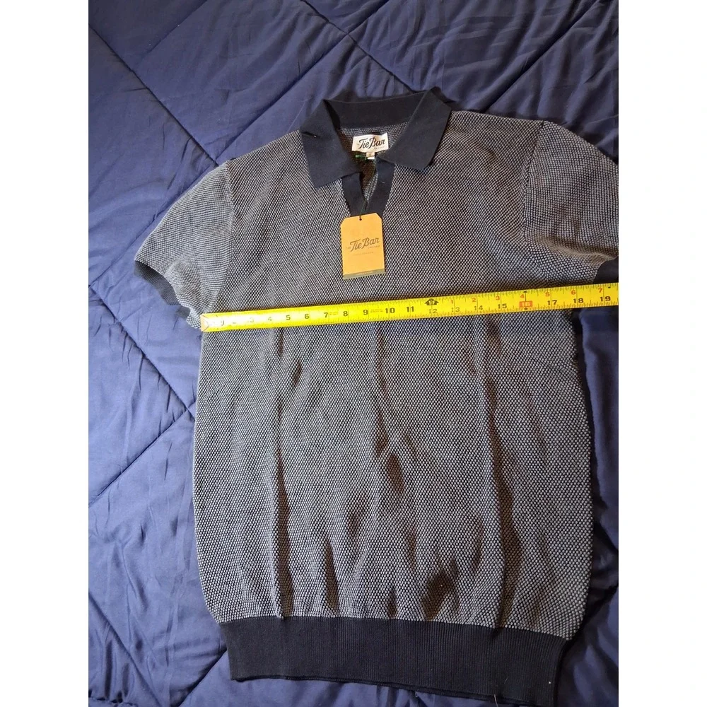 The Tie Bar Chicago Men Small Navy Grey Knit Sweater Polo Shirt NWT Cotton - Picture 2 of 6